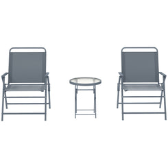 Outsunny 3 Pieces Outdoor Bistro Set, Folding Patio Table and Chairs with Tempered Glass Tabletop for Garden, Deck & Backyard