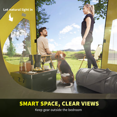 Outsunny 3-4 Person Camping Tent, Easy Set Up Dome Tent with Porch, Waterproof Family Tent with Bedroom and Sewn-in Groundsheet