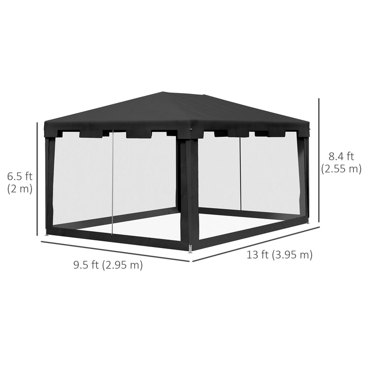 Outsunny 10x13ft Gazebo Party Tent Outdoor Canopy Garden Sun Shade w/Mesh Sidewalls, White