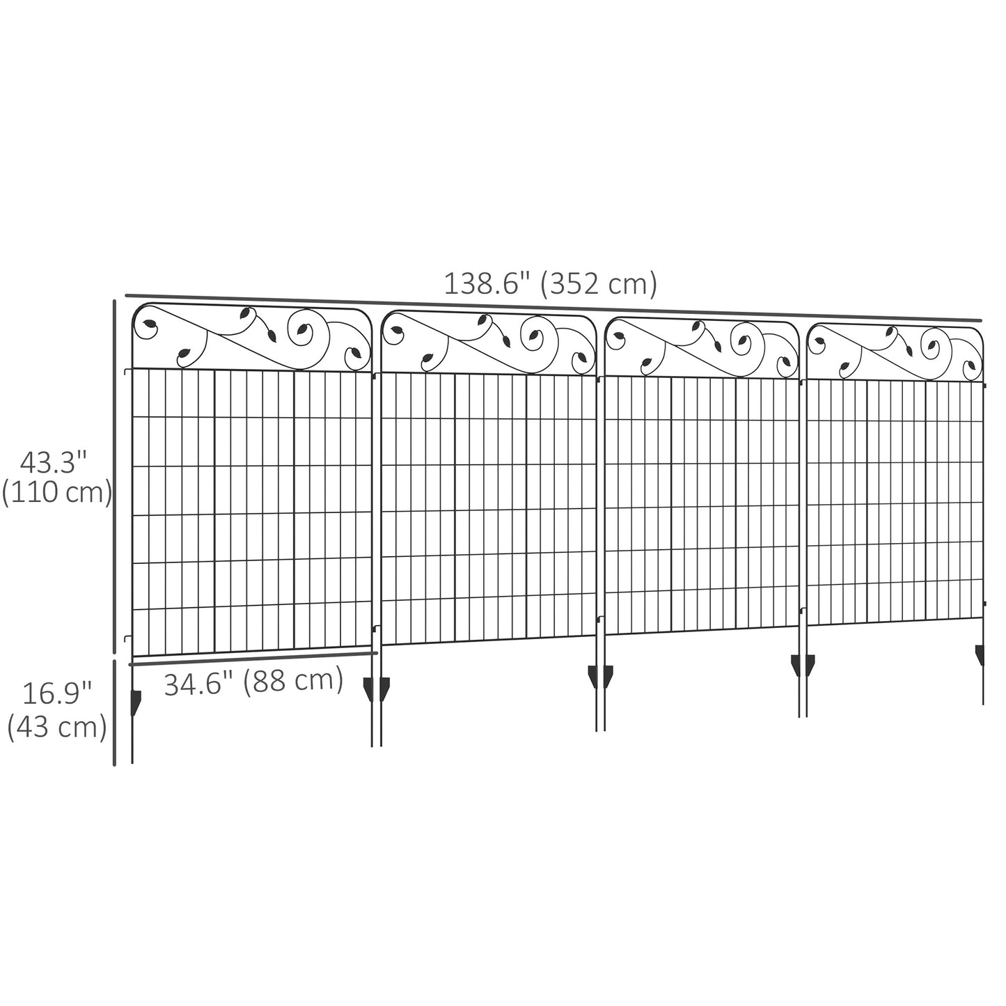 Outsunny Outdoor Metal Garden Fence Panels, Animal Barrier & Border Edging for Yard, Patio, 8 Pack, Scrollworks and Spears