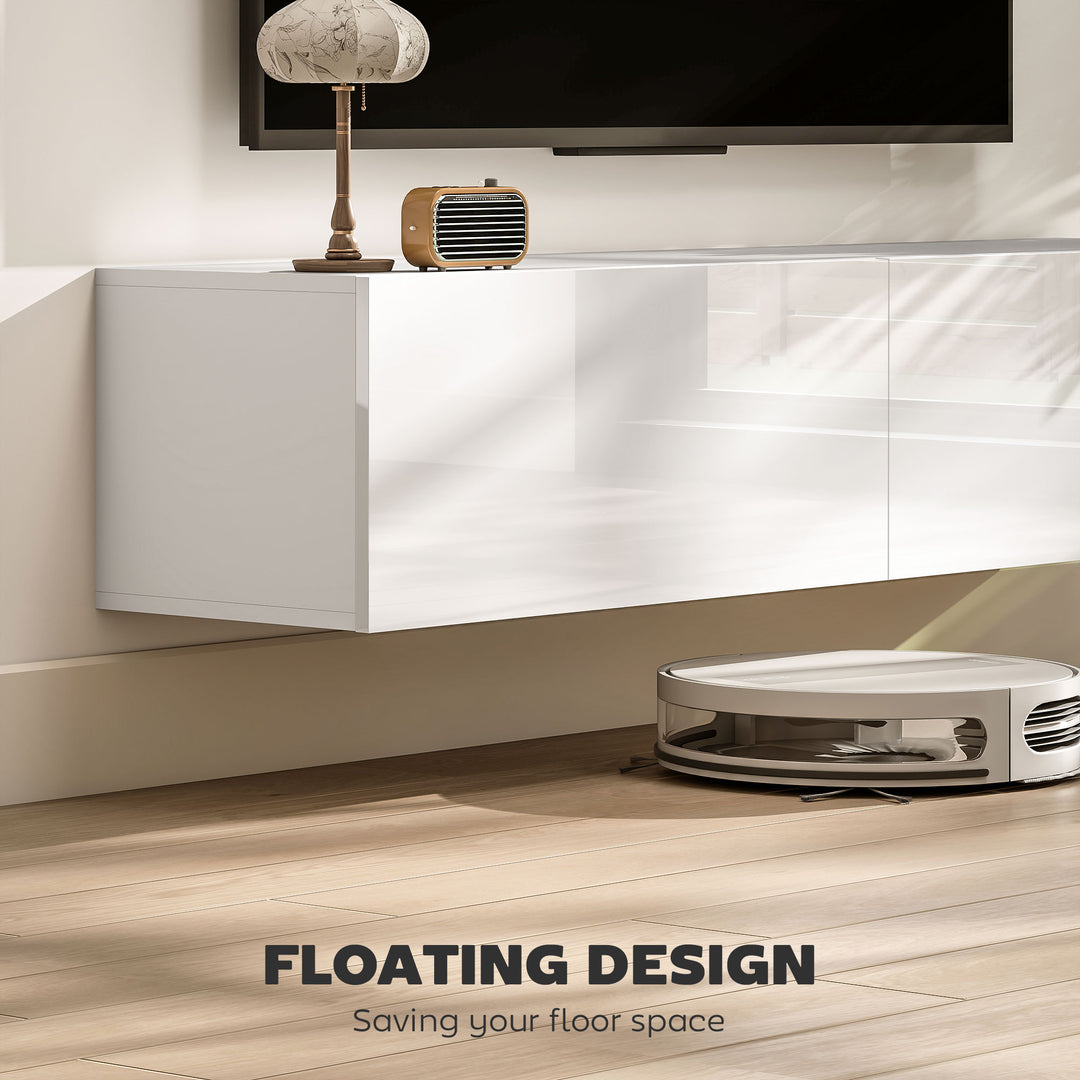 HOMCOM Floating TV Stand with Storage Cupboards for 45, 55, 65in TVs, Wall Mounted TV Console Entertainment Unit, White