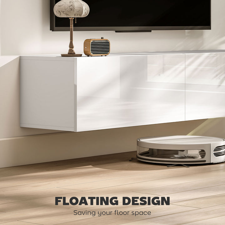 HOMCOM Floating TV Stand with Storage Cupboards for 45, 55, 65in TVs, Wall Mounted TV Console Entertainment Unit, White