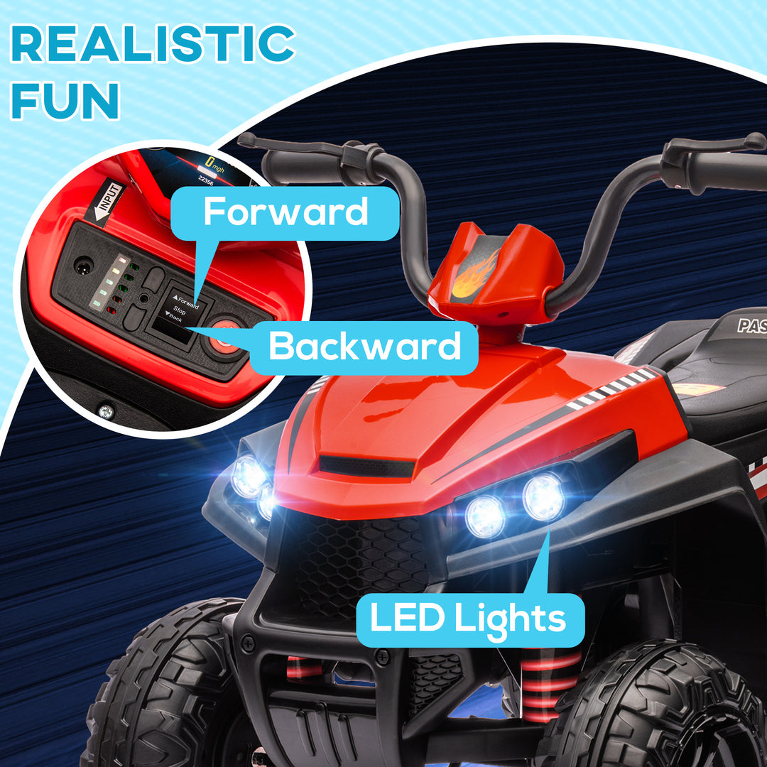 Qaba 12V Kids ATV with Four Wheels Spring Suspension, Forward & Backward, LED Light, MP3, Music, Blue