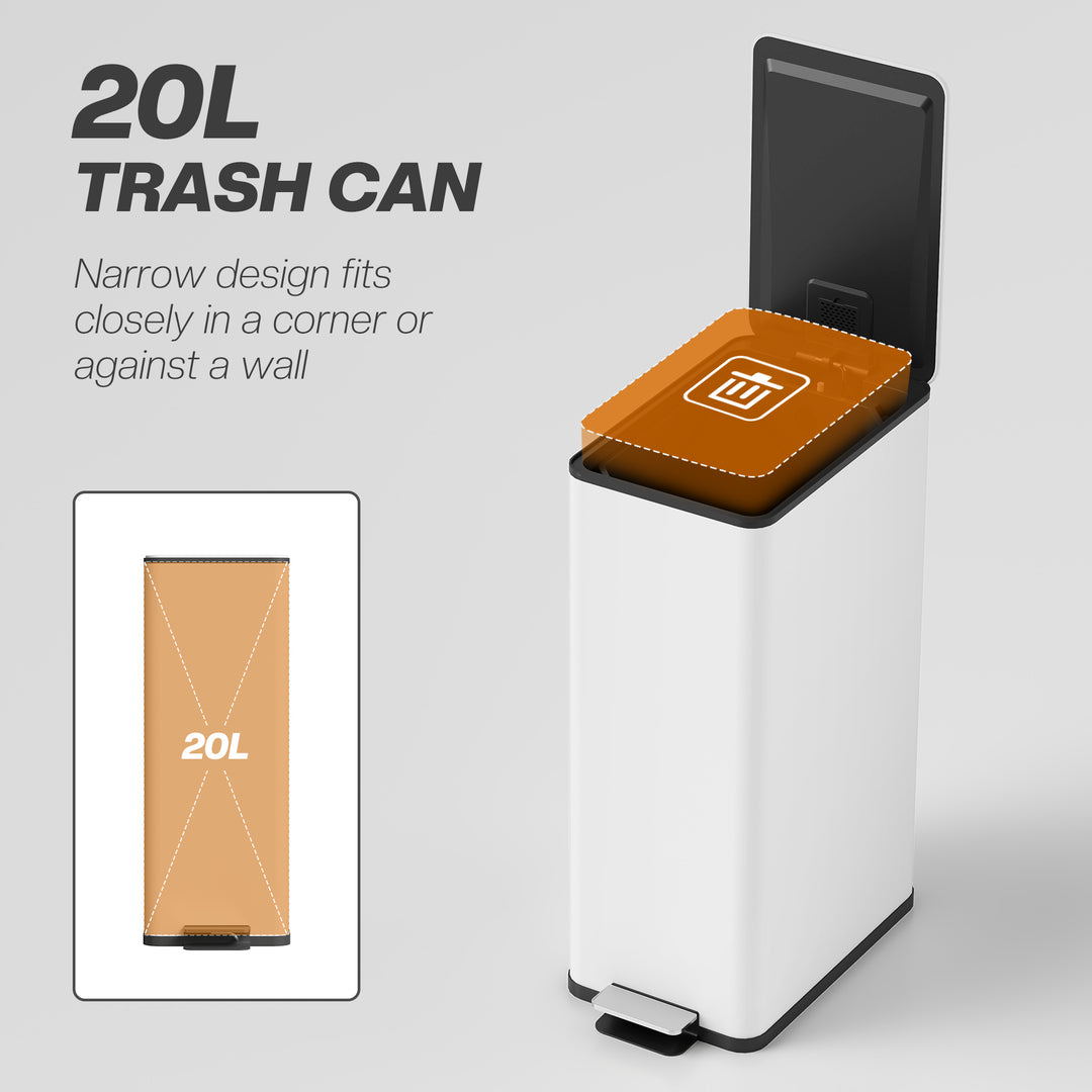 HOMCOM 5.3 Gallon Stainless Steel Kitchen Garbage Can with Soft-close Lid, Foot Pedal, Fingerprint-Proof, Silver