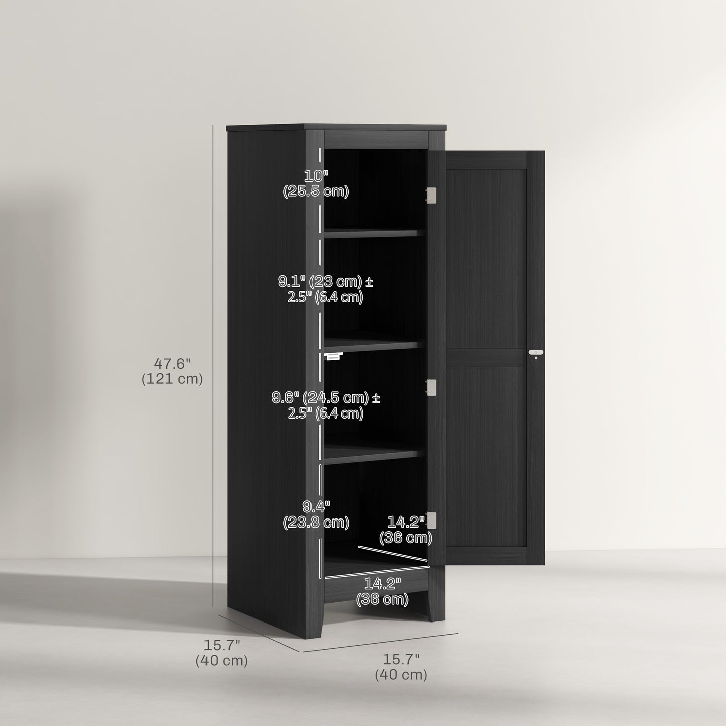 HOMCOM Kitchen Pantry Storage Cabinet with Adjustable Shelves, Small Storage Cabinet with Door and Shelves, Black