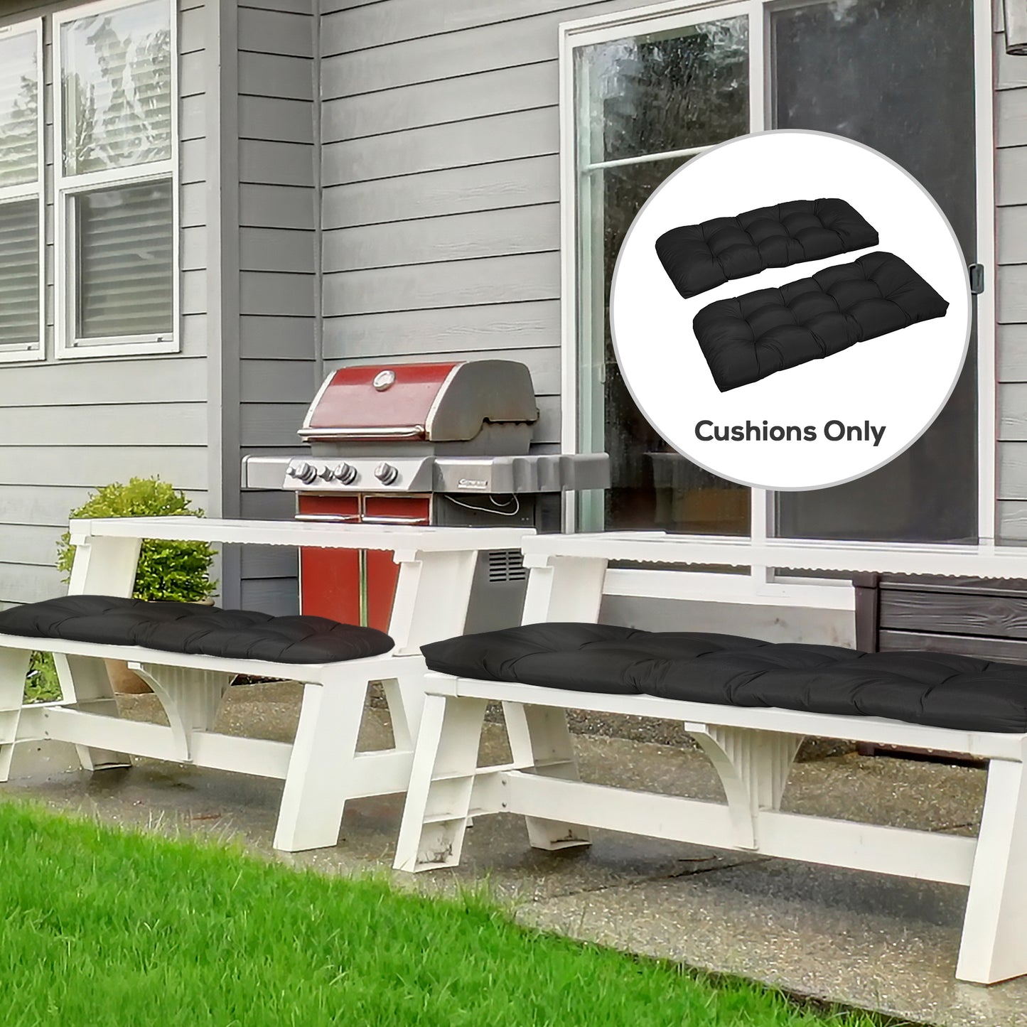 Outsunny Set of 2 Patio Bench Replacement Cushions, 2 Seater Outdoor Loveseat Cushion Seat Pad, 43" x 19" x 3", Gray