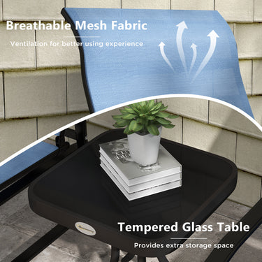 Outsunny 3PCs Gliding Rocking Chair & Bistro Tea Table Set, Light Blue