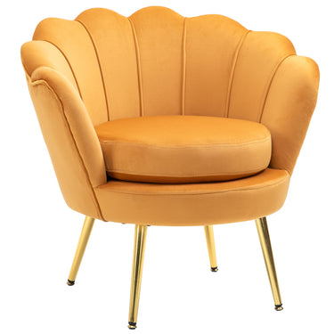 HOMCOM Modern Accent Chair, Velvet-Touch Fabric Leisure Club Chair with Gold Metal Legs for Bedroom, Yellow