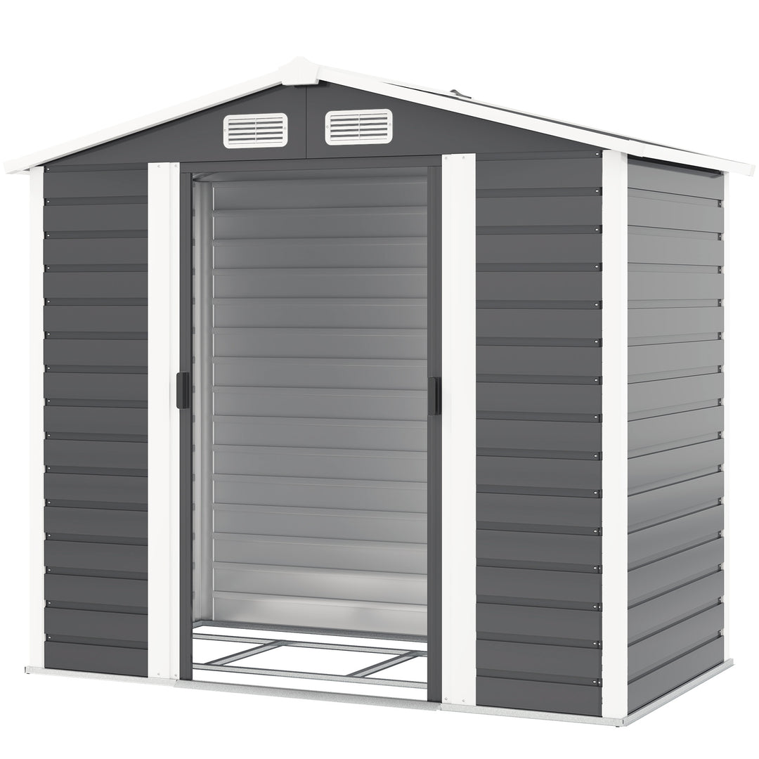 Outsunny 7' x 4' Outdoor Storage Shed, Metal Garden Shed with Lockable Doors and Gloves for Backyard, Garden, Patio, Dark Grey
