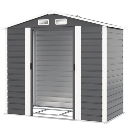 Outsunny 7' x 4' Outdoor Storage Shed, Metal Garden Shed with Lockable Doors and Gloves for Backyard, Garden, Patio, Dark Grey