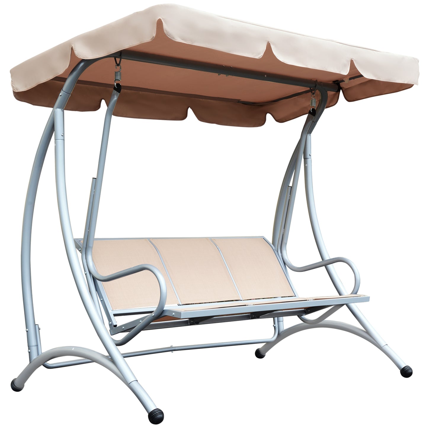 Outsunny 3 Seat Metal Swing Chair Hammock w/ Canopy Cover Heavy Duty Patio Garden Outdoor Beige
