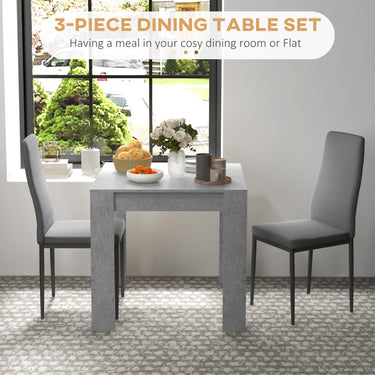 HOMCOM Dining Table Set for 2, Square Kitchen Table and Chairs, Dining Room Table and PU Leather Upholstered Chairs, Grey