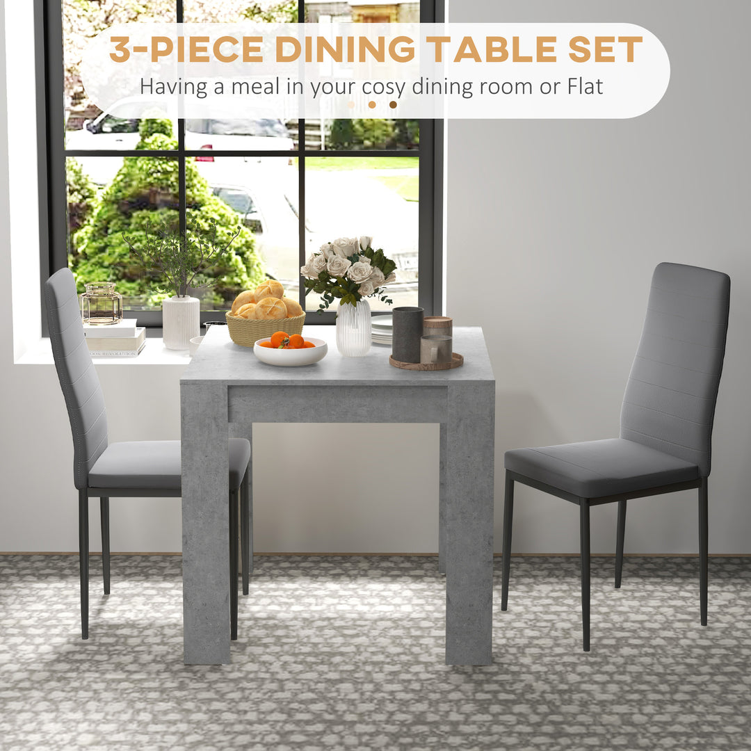 HOMCOM Dining Table Set for 2, Square Kitchen Table and Chairs, Dining Room Table and PU Leather Upholstered Chairs, Grey