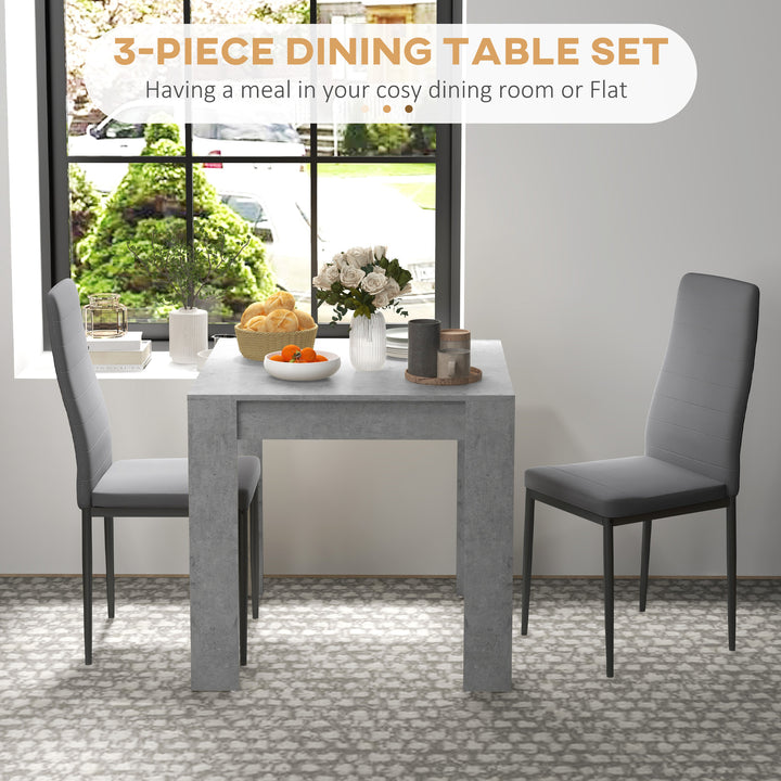 HOMCOM Dining Table Set for 2, Square Kitchen Table and Chairs, Dining Room Table and PU Leather Upholstered Chairs, Grey
