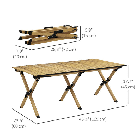 Outsunny Folding Picnic Table, Portable Aluminum Camping Table with Roll-Up Top for Party, BBQ, Beach, Natural