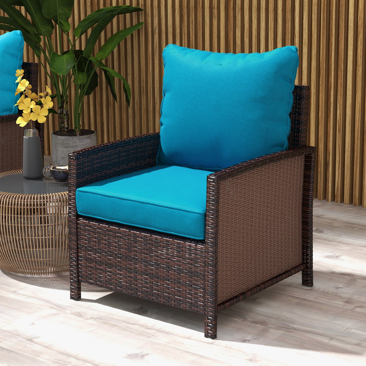 Outsunny 4-Piece Seat Cushion Pillows Replacement, Patio Chair Cushions Set with Back for Indoor Outdoor, Turquoise
