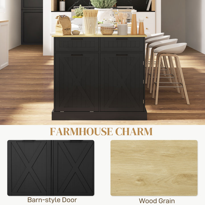 HOMCOM 10 Gallon Hidden Garbage Bin Cabinet, Tilt Out Trash Cabinet w/ 2 Drawers, Freestanding Kitchen Island, Black