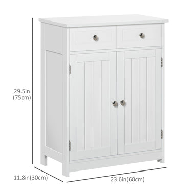 kleankin Freestanding Bathroom Floor Cabinet, Organizer Floor Tower with 2 Door, 2 Drawers, Adjustable Shelf, White