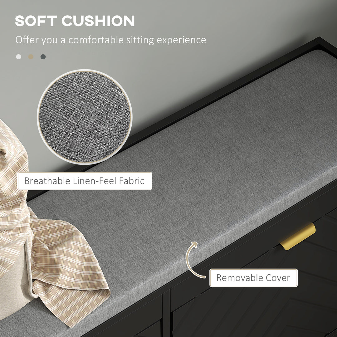 HOMCOM Shoe Storage with Seat, Upholstered Hallway Bench, Shoe Bench with 2 Flip Drawers and 4 Vents for 8 Pairs of Shoes