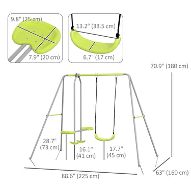 Outsunny Swing Set for Kids, Heavy Duty A-Frame Metal Swing Frame with Glider, Swing Seat, Ground Stakes for Backyard, Green