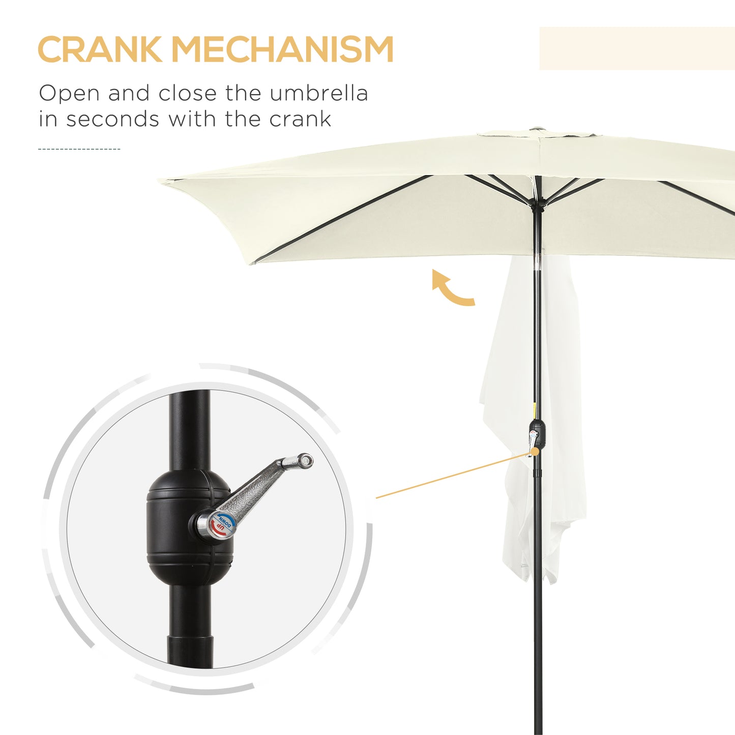 Outsunny 6.5x10ft Rectangle Aluminum Tilt Patio Umbrella, Garden Market Parasol, Outdoor Sunshade Canopy with Crank, Cream White