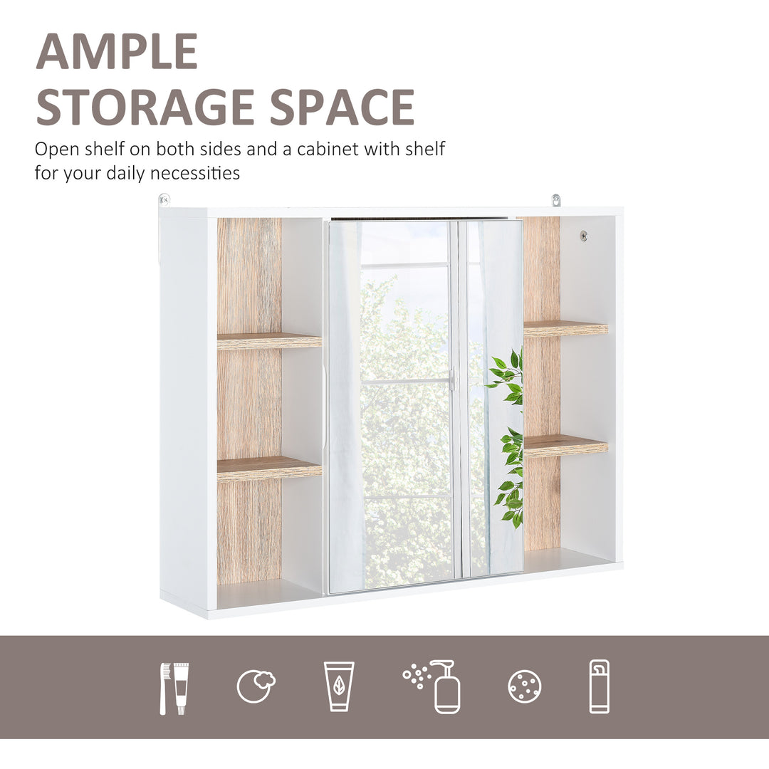 HOMCOM Wall-Mounted Bathroom Medicine Cabinet with Mirror, Over Toilet Bathroom Vanity Cabinet White & Oak