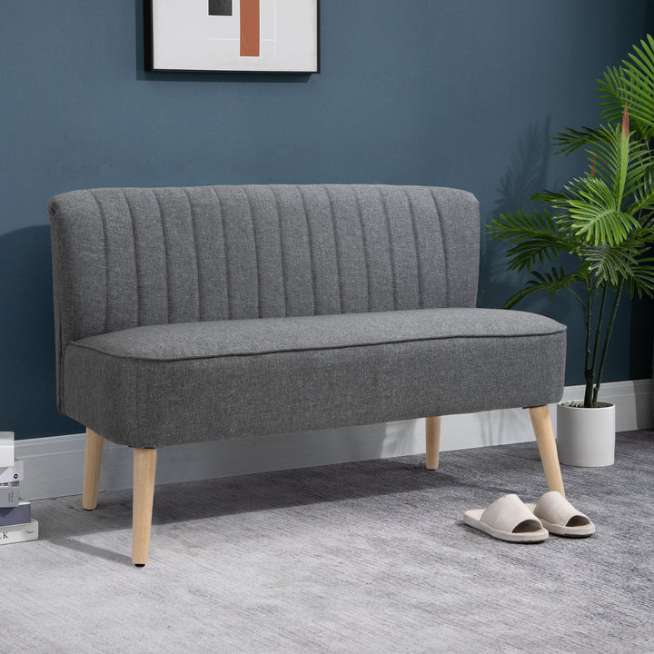 HOMCOM Modern 2 Seat Sofa for Bedroom, Upholstered Two Seater Couch with Rubber Wood Legs, Light Grey
