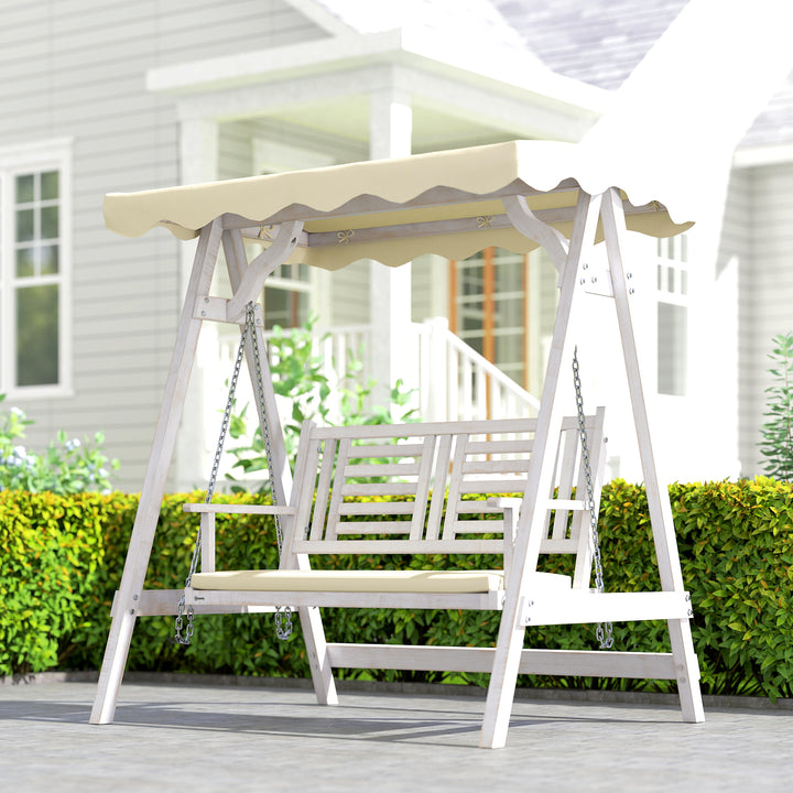 Outsunny 2 Seater Patio Swing with Stand, Canopy and Cushion, Outdoor Swing Chair Wooden Swinging Bench