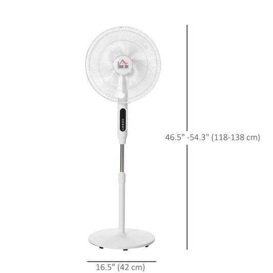 HOMCOM Standing Floor Fan with Remote Control, Stand Up Cooling Fan, Tall Pedestal Electric Fan for Home Bedroom, White