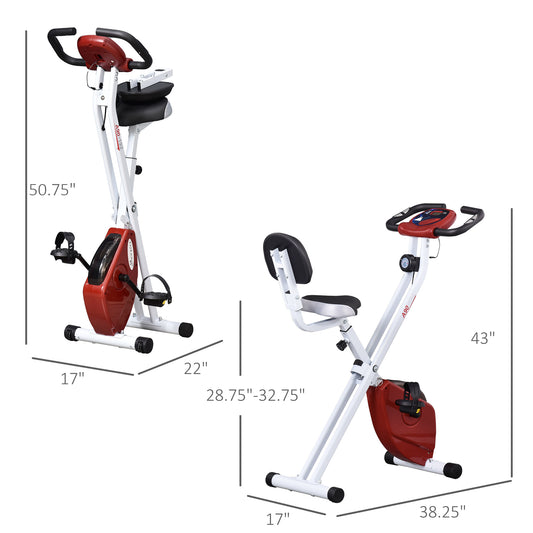 Soozier Foldable Indoor Stationary Bike with 8 Levels of Magnetic Resistance, Exercise Bike for Cardio Workout, Red