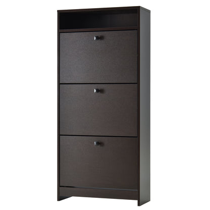 HOMCOM Slim Shoe Storage with 3 Flip Drawers and Adjustable Shelves Shoe Cabinet Organizer for 9 Pair, Coffee