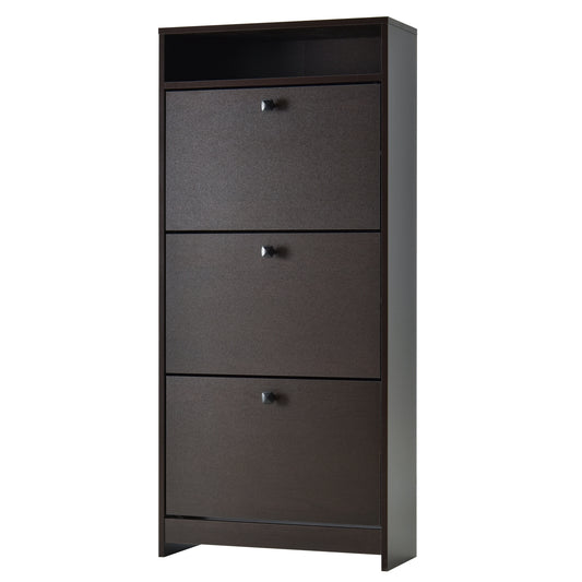 HOMCOM Slim Shoe Storage with 3 Flip Drawers and Adjustable Shelves Shoe Cabinet Organizer for 9 Pair, Coffee