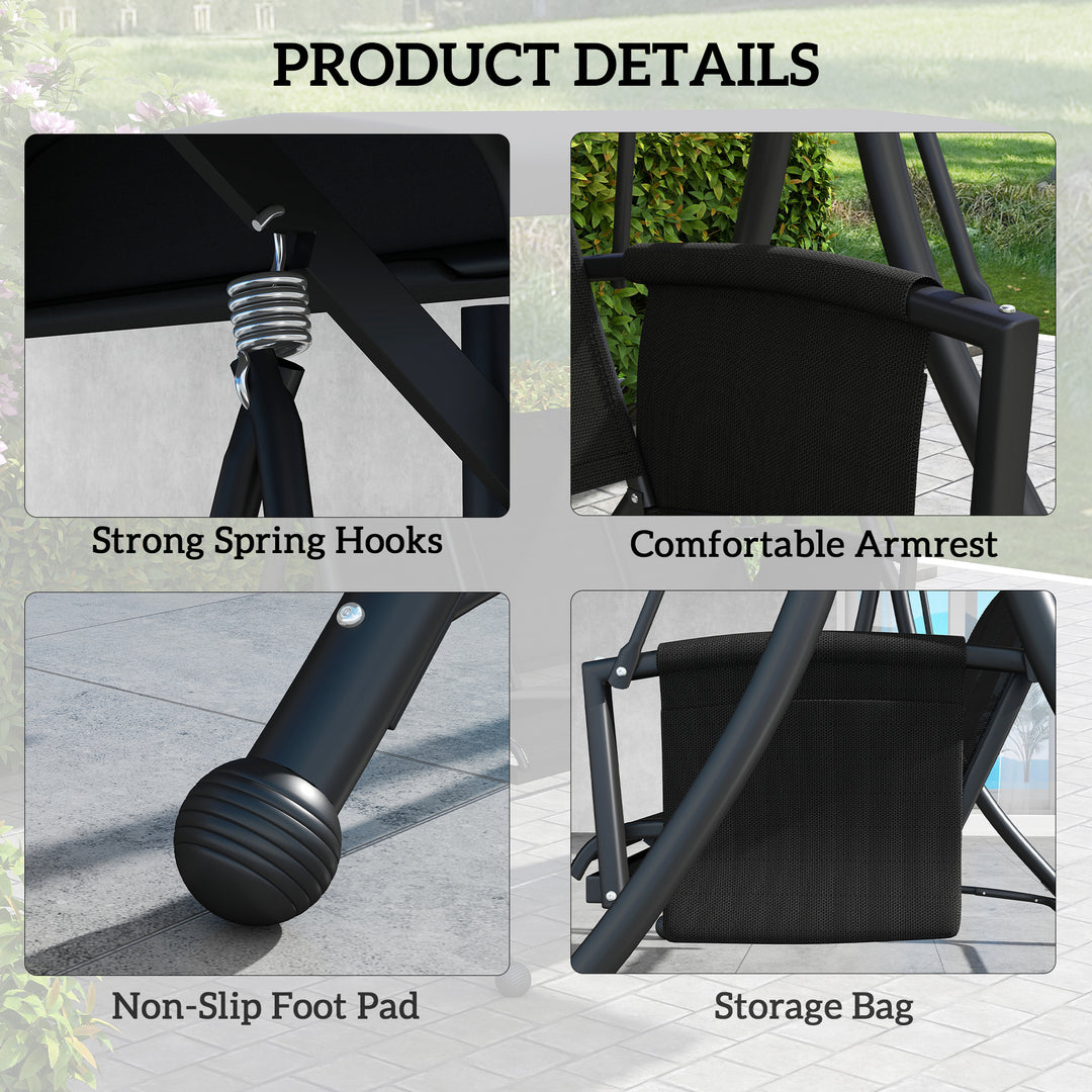 Outsunny 3 Person Porch Swing Outdoor Swing Chair with High Back Design, Side Pouches and Adjustable Canopy, Dark Grey