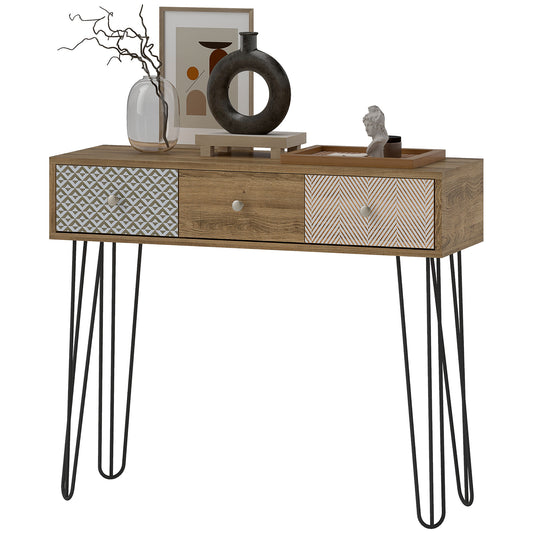HOMCOM Narrow Console Table with Drawers, 35" Entryway Table with Hairpin Legs for Hallway, Foyer, Living Room, Brown