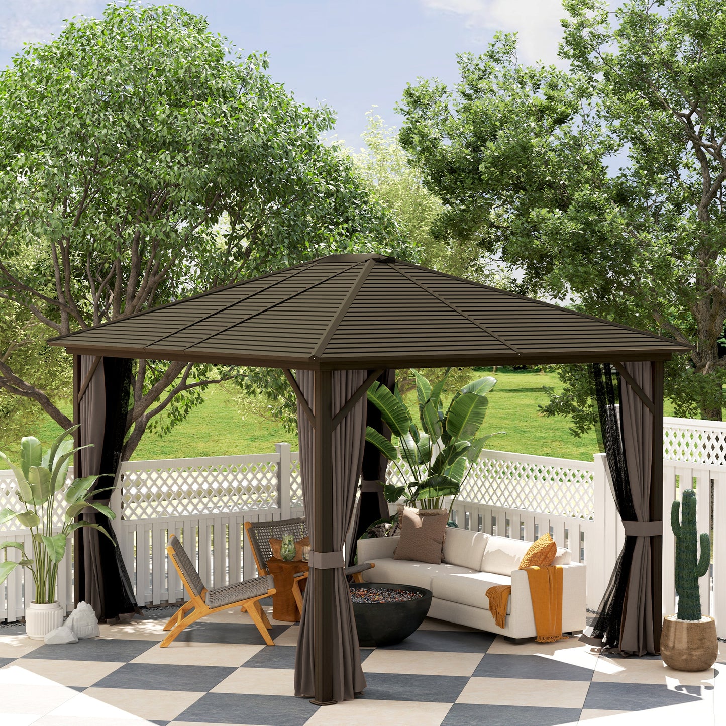 Outsunny 10' x 12' Deluxe Hardtop Gazebo Aluminum Frame Patio Gazebo Garden Sun Shelter Outdoor Pavilion, Coffee