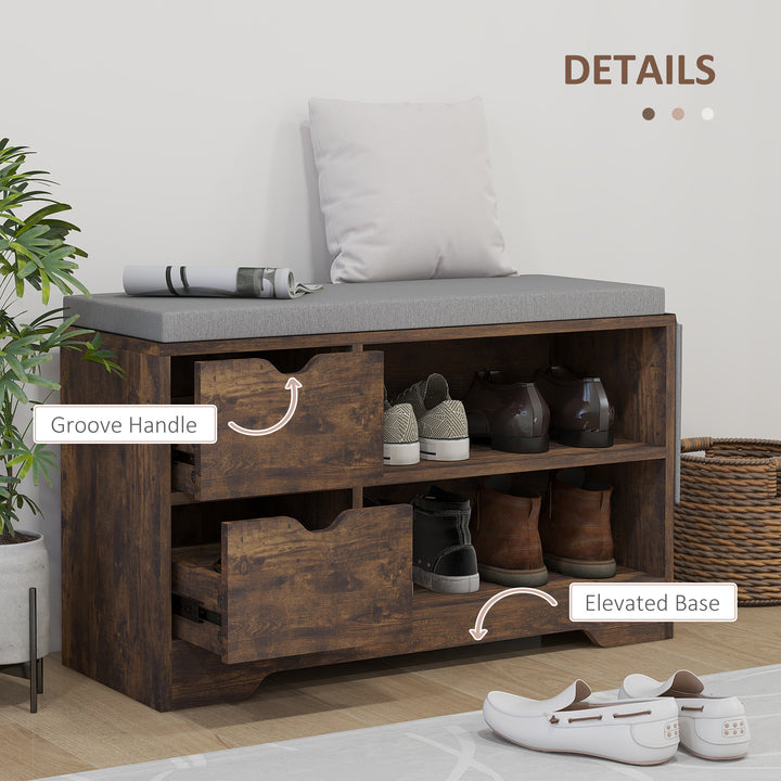 HOMCOM Upholstered Shoe Storage Bench w/ Seat, Entrance Bench w/ Drawer Open Shelves and Pocket for Hallway, White