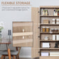 HOMCOM 70" 4-Door Storage Cabinet, Freestanding Pantry Cabinet with Adjustable Shelves for Living Room, Natural