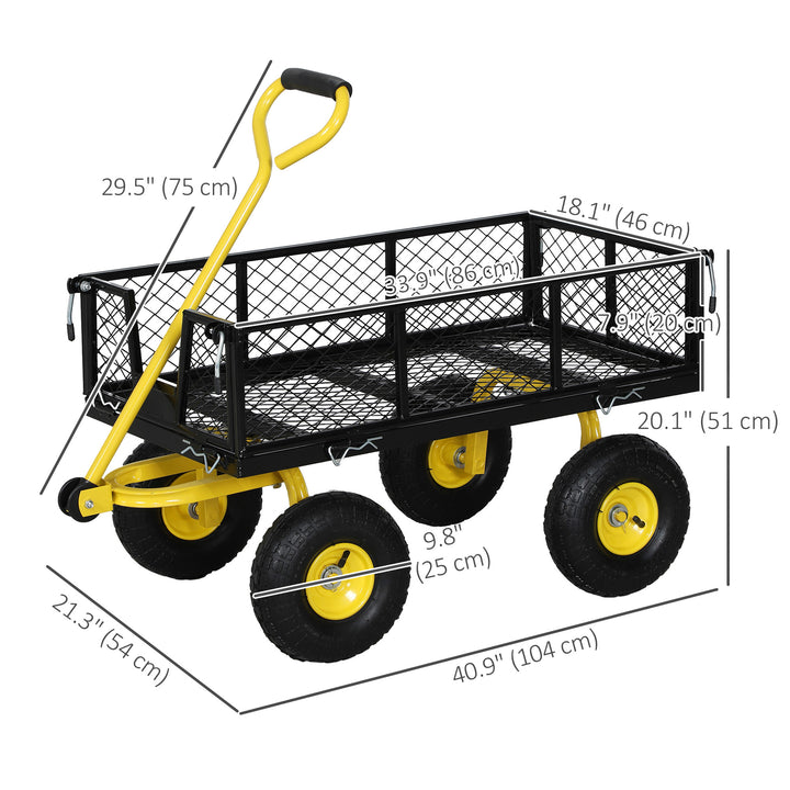 Outsunny 342L Utility Wagon Cart with Removable Mesh Sides to Convert into Flatbed for Beach Lawn Yard