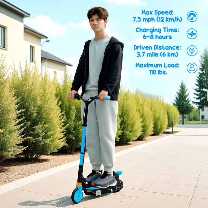 Soozier Foldable Electric Scooter for Kids Ages 6-14, with Seat and 2 Adjustable Heights, Max 6km Range & 12km/h, Orange
