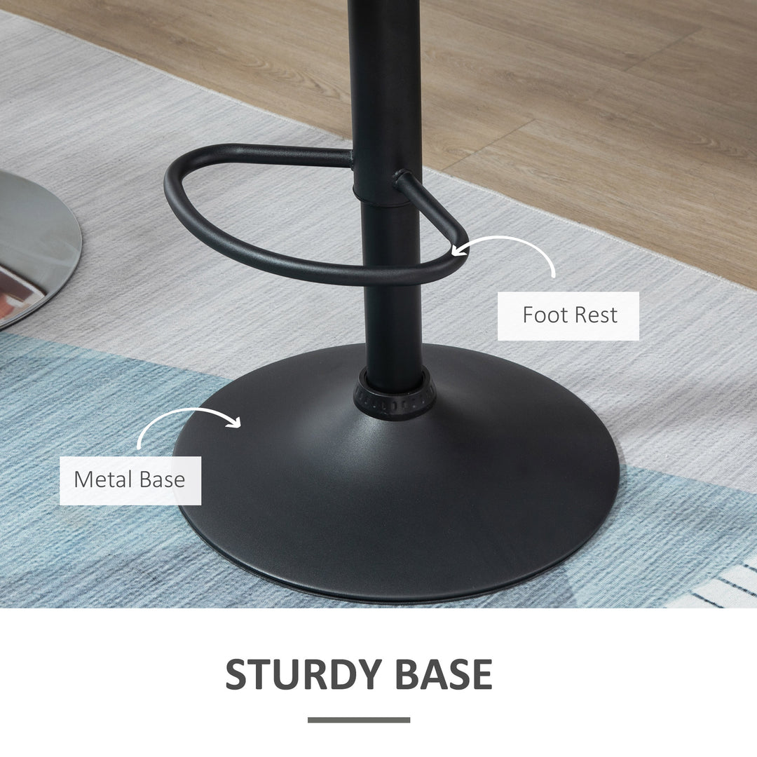 HOMCOM Bar Stool Set of 2 Fabric Adjustable Height Armless Upholstered Counter Chairs with Swivel Seat, Black