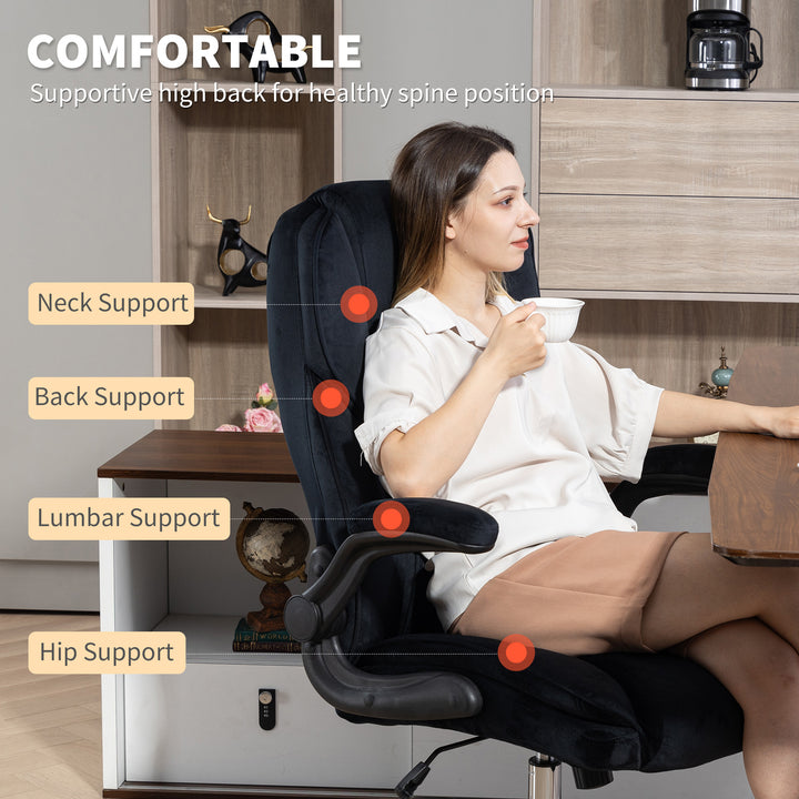 HOMCOM Executive Office Chair, Desk Chair with Flip-up Armrest, Diamond Fabric Computer Chair for Home Office, Dark Grey