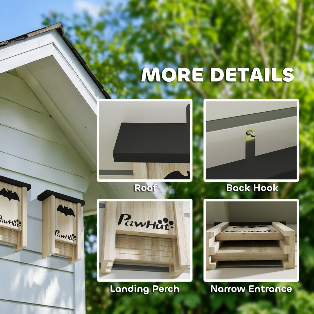PawHut 3PCs Wooden Bat Boxes, Bat Houses Designed to Attract Bats & Easy to Hang for Outdoor, Garden, Farm, 18 x 6 x 22.5 cm
