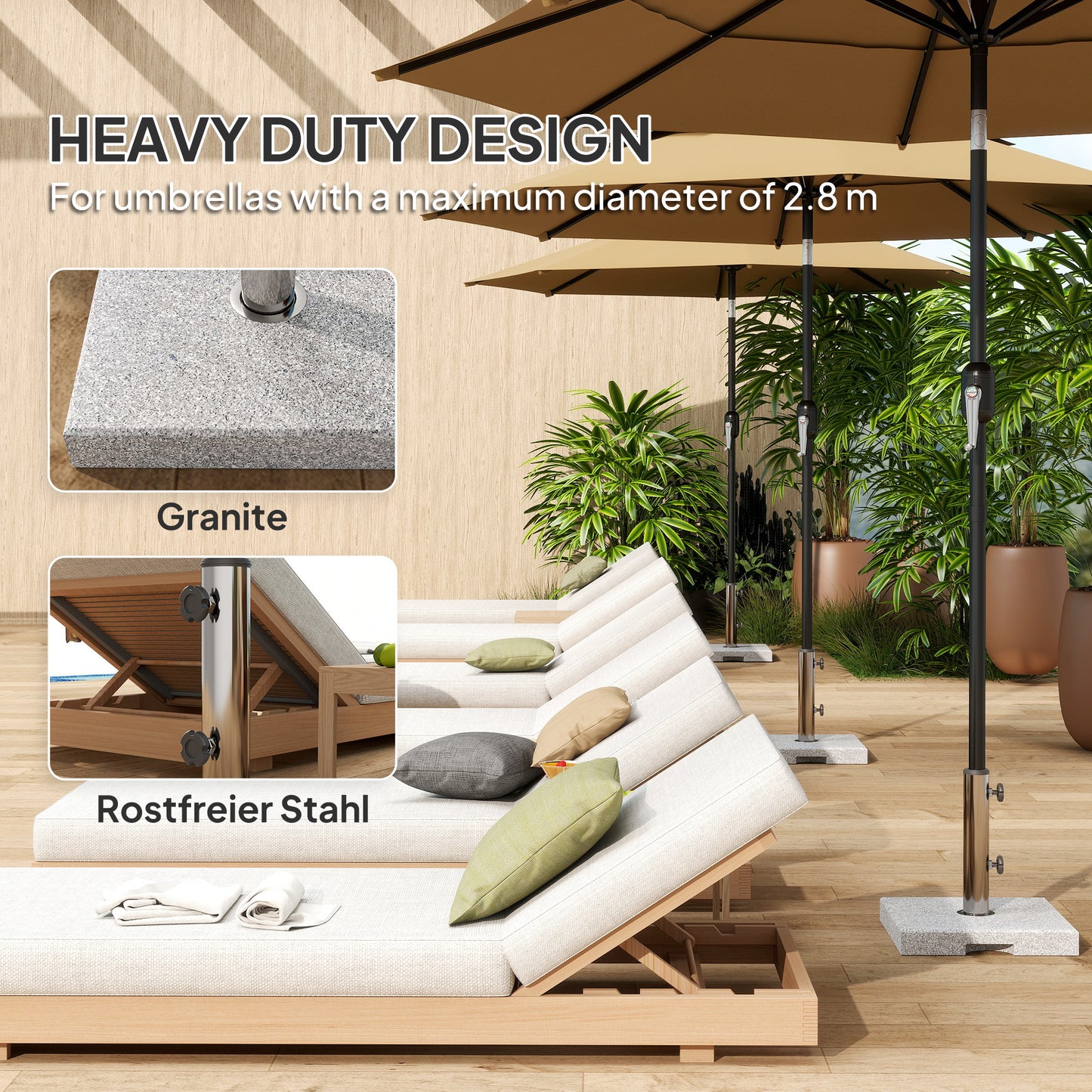 Outsunny Square Patio Umbrella Base, Outdoor Umbrella Stand with Handles 2 Adjustable Knobs, Heavy Duty Patio Umbrella Stand for Garden Deck Poolside, Grey