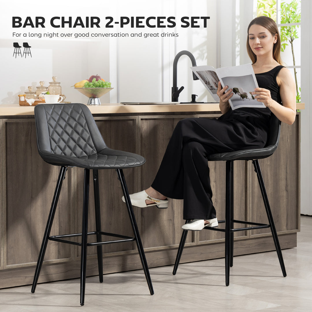 HOMCOM PU Leather Counter Height Bar Chairs Set of 2, 27.75" Bar Stools with Metal Legs for Dining Area, Kitchen Island, Brown