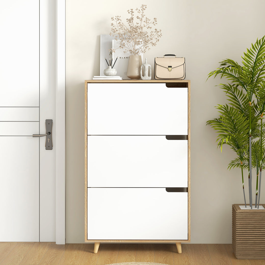 HOMCOM Slim Shoe Storage Cabinet with 3 Flip Drawers and Adjustable Shelves, Shoe Cabinet for 18-24 Pairs, White