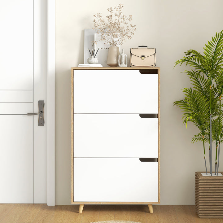 HOMCOM Slim Shoe Storage Cabinet with 3 Flip Drawers and Adjustable Shelves, Shoe Cabinet for 18-24 Pairs, White