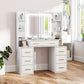 HOMCOM Makeup Vanity Table with Mirror and Lights, Modern Dressing Desk with 7 Drawers, 8 Shelves, 3 Lighting Modes, White