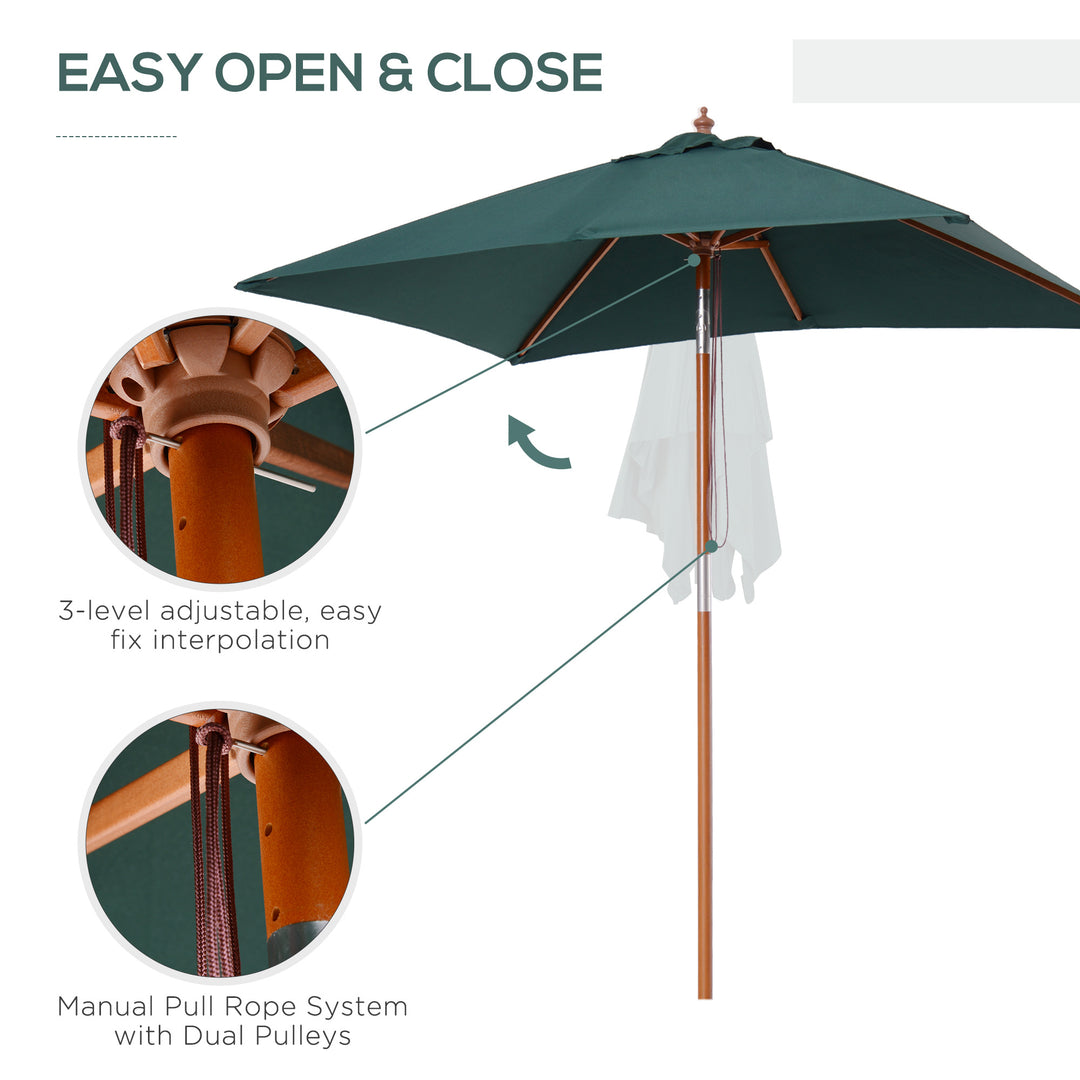 Outsunny 6.6x5ft Square Market Parasol, Wooden Patio Umbrella with Tilt Mechanism and 6 Bamboo Ribs, Garden Sunshade, Wine Red