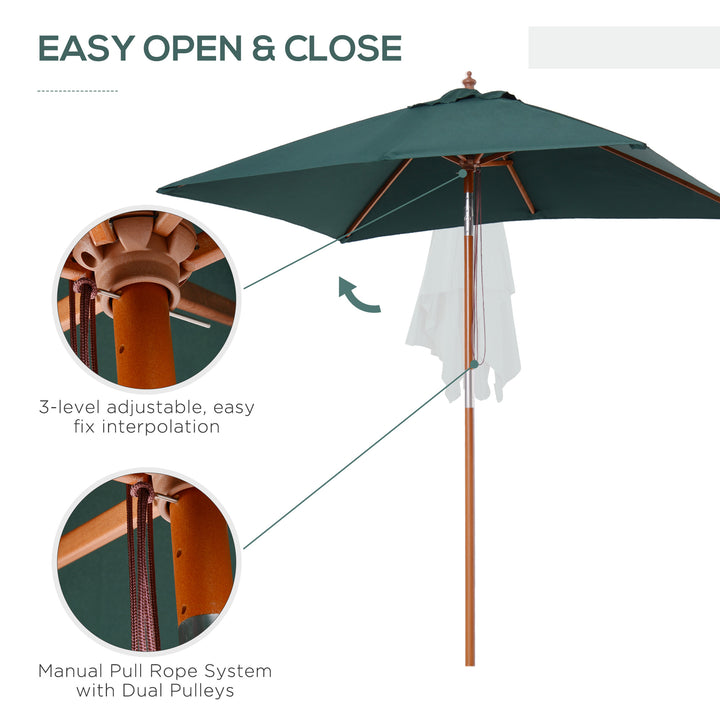 Outsunny 6.6x5ft Square Market Parasol, Wooden Patio Umbrella with Tilt Mechanism and 6 Bamboo Ribs, Garden Sunshade, Wine Red