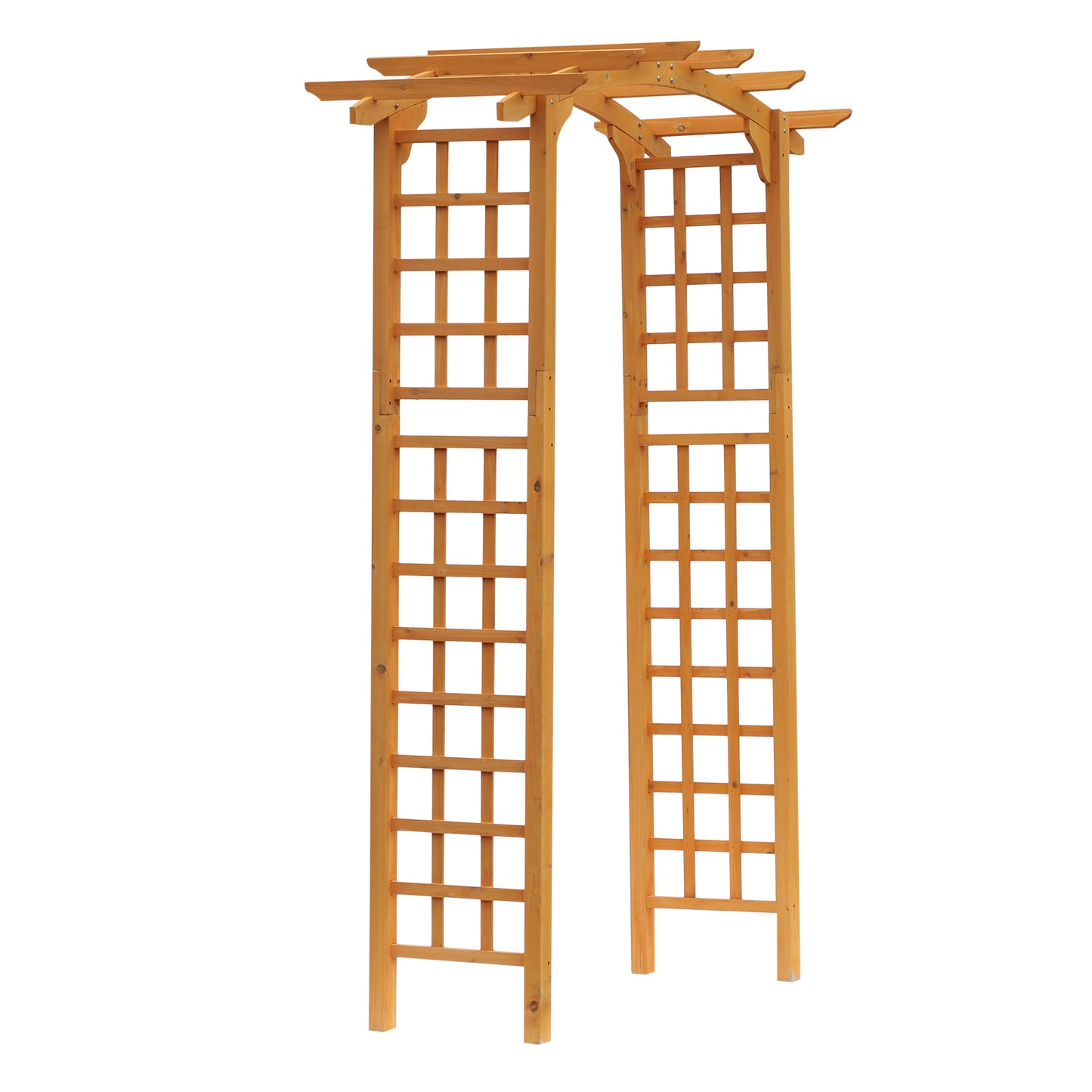 Outsunny 7.5FT Wood Garden Arch Trellis, Outdoor Walkway Round Pergola Style Arbor for Decorative Climbing Plants, Patio, Lawn, Backyard Party, Ceremony Decoration Accessories, Yellow